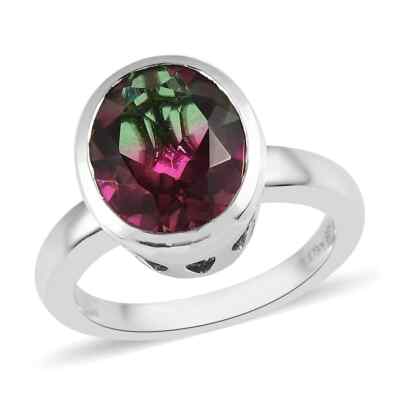 Watermelon Quartz Rings 3.85ctw Watermelon Quartz (Triplet) Solitaire Ring Platinum Plated Size ...