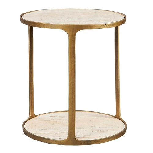 Uttermost Clench Contemporary Stone & Metal Side Table in Beige/Brass - Picture 2 of 3