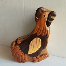 3D Wood ROOSTER BIRD Puzzle Trinket Box Brain Teaser Animal Figurine Hand Made 