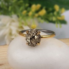 Raw Pyrite Gemstone Statement Ring 925 Sterling Silver Ring Handmade Jewelry