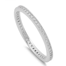 Prong-set Cz Eternity Wedding Band .925 Sterling Silver Ring