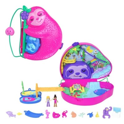 Polly Pocket Faultier Geldbörse kompaktes Spielset mit 2 Mikropuppen & Zubehör