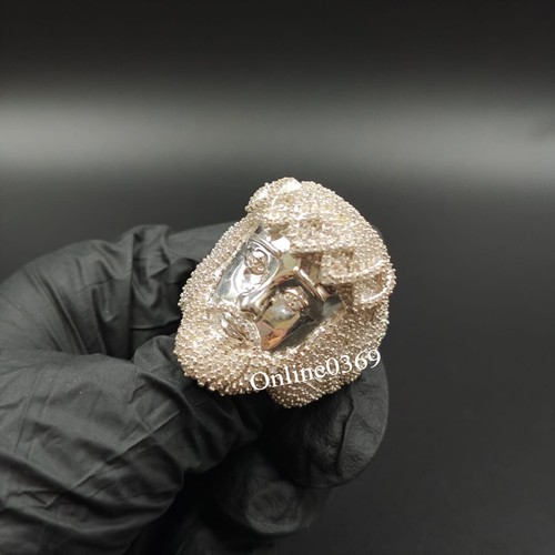 Fully Iced Certified Lab Grown Diamond Mens Jesus Face Ring 925 Silver Gift Stud - Bild 10 von 12