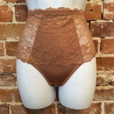 Rhonda Shear Dark Nude Color Sheer Cross Dye Lace Pin-up Brief Panties New