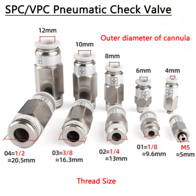 Pneumatic Check Valve Non Return Valves Male Push In Fitting M5 1/8''1/4''3/8''1/2''