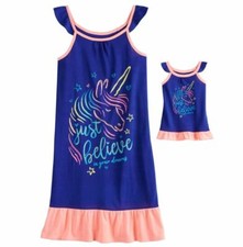 Girl 4-14 and Doll Matching Unicorn Nightgown Clothes ft American Girl Dollie Me