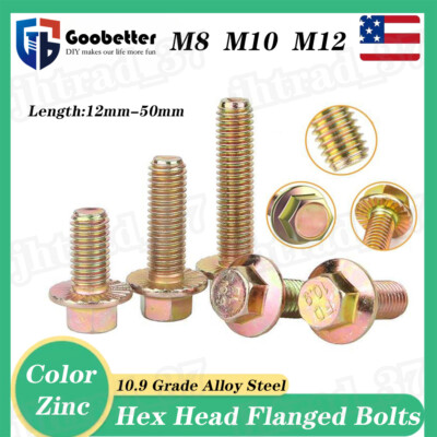 M8 M10 M12 Hex Serrated Flange Head Cap Screws Bolt 10.9 Grade Color Zinc Screws