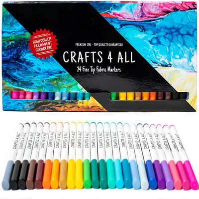 Fabric Pens for Clothes - Pack of 24 No Fade, Fabric Markers Permanent for Texti