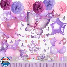 Butterfly Baby Shower Decorations for Girl, Sweet Baby Girl Banner with Pearl