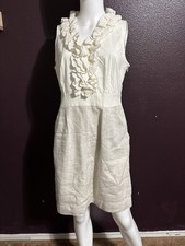 Ann Taylor Dress Women 8 White Ruffle Sleeveless Career