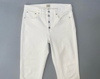 J Crew Exposed Button Fly '10'' Vintage Straight' Stretch Denim Jeans. White, 30.