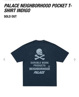 PALACE SKATEBOARDS NEIGHBORHOOD POCKET T-SHIRT INDIGO SIZE LARGE 
