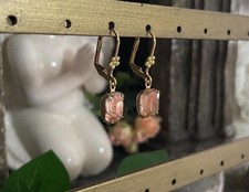Vintage 10x8mm German "Rosaline" Cusion Octagon gold foiled Crystal Earrings