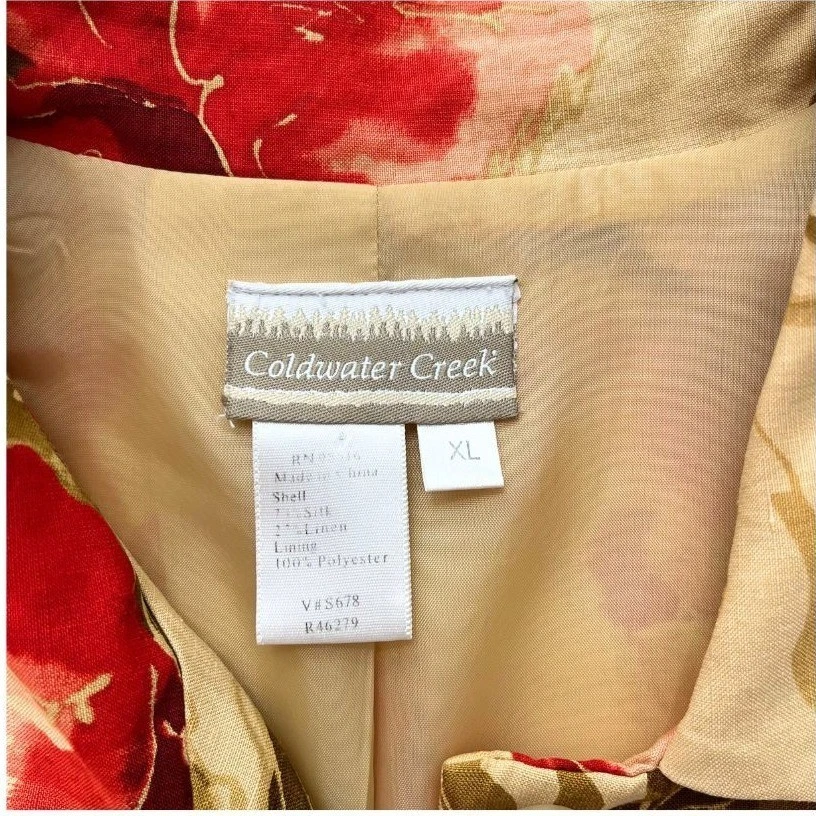 Chaqueta Blazer Coldwater Creek XL Seda Lino Floral Rojo Beige Botón Frontal Foto 2 de 4