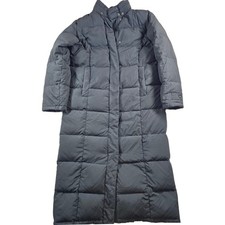 Eddie Bauer Goose Down Long Puffer Coat Womens Medium Black Quilted Premium