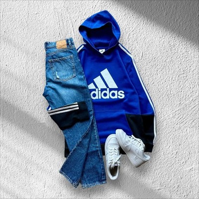 Adidas Hoodie für Jungen, sportlich, bequem, klassisch, blau, Größe XL