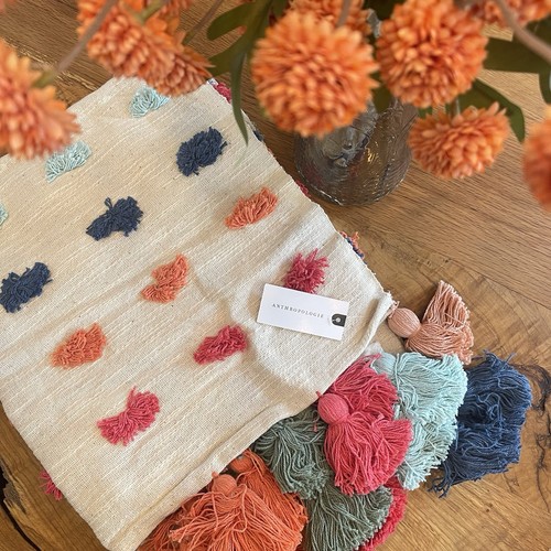 NEW Anthropologie Boho Tassel Pom Pom Colorful Throw Blanket Bedding - 50" x 60" - Picture 6 of 11