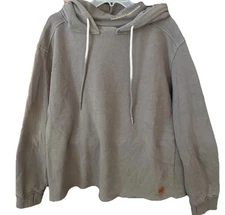 Peace Love World Sweatshirt Hoodie Mock Neck Size S Gray Raw Edge Dip Dye Cords