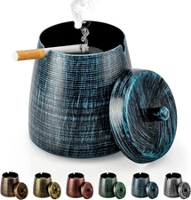 Ashtray for Cigarettes Outdoor, Outdoor Ashtray with Lid for Cigarette, Metal Od