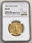 1991 $25 American Gold Eagle NGC MS70 1/2 Oz Coin - Key Date