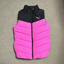 PUMA Girls Pink Black Sleeveless Puffer Vest M 10/12 Full Zip