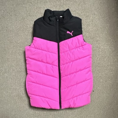 PUMA Girls Pink Black Sleeveless Puffer Vest M 10/12 Full Zip