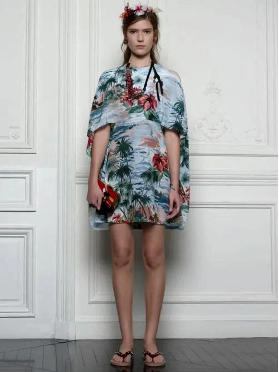 Valentino — VALENTINO Hawaiian Couture Cape Mini Dress Silk Ocean Tropical Print M US 6 NWOT