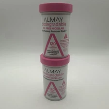  2 Pack Almay Biodegradable Oil-Free Micellar Eye Makeup Remover Pads, 120 Ct