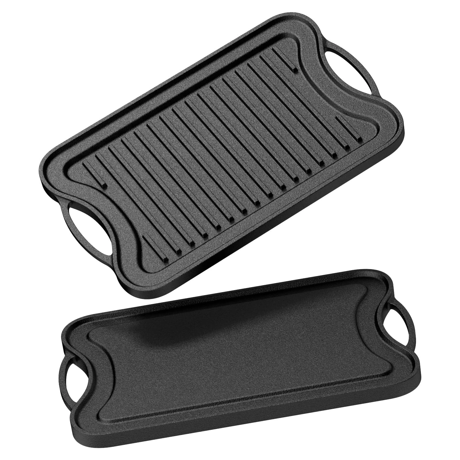 Dayacoco Cast Iron Griddle Pan with Pre-Seasoned Reversible 42*25cm, Black