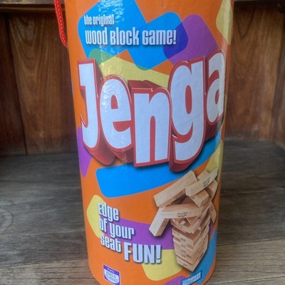 JENGA - Original Stacking Wood Block Tower Game - 2006 w Orange Tin Gently Used