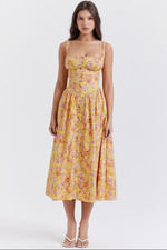 NWOT House of CB Tatiana Yellow Butter Print Midi Sundress Size XS Plus Cup