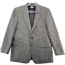 Harris Tweed Mens 40R Wool Blazer Grey Herringbone Sport Coat Hand Woven 40 Reg