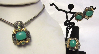 BJC Samuel Benham Necklace, Ring & Earrings 925 Sterling Silver, 14K Gold Signed