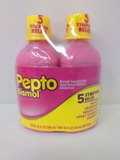2 Pack Pepto Bismol 5 Symptom Stomach Relief Liquid, Original, 16 oz, Remedies