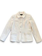 Talbots Button-Front Blazer Jacket Women  s 6 Cream Wool Blend Textured READ