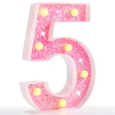 Marquee Number Lights Pink Light Up Numbers for Girls 5th 15th Birthday Batte...