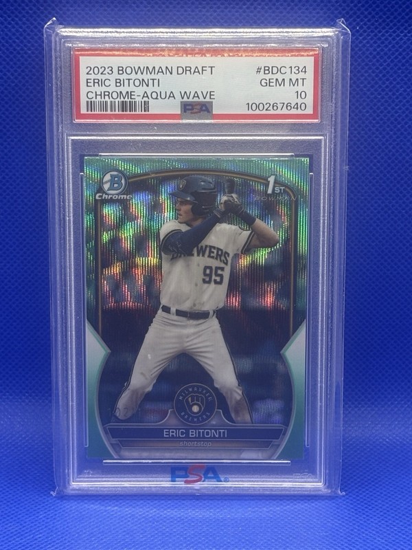 Eric Bitonti 2023 Bowman Draft 1st Bowman Aqua Wave Refractor /125 PSA 10 Brewer