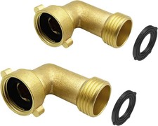 2 Pack Brass Garden Hose Elbow Connector, 90 Degree Solid 3/4 inch,