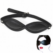 Genuine Leather Padded Blindfold Eye Mask Adjustable Bondage Restraint Black
