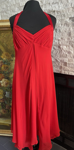Vintage Donna Ricco 100% Silk Halter Red Flowy Dress Size 14 - Picture 2 of 14