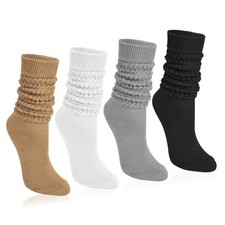 4 Pairs Slouchy Socks for Women, Scrunch Boot 5-9 Coffee White Dark Grey Black