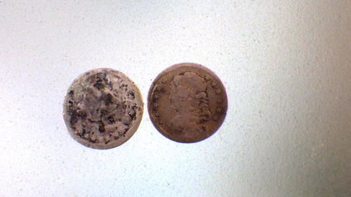 2-Low Grade US Silver Coins Half Dime LOT 1833 Bust / Sitting Liberty