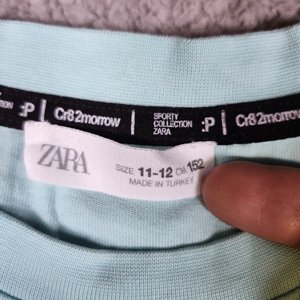 Zara Boys Kids Teal T Shirt Short Sleeve Cotton Crew Neck Sporty Size 11-12 - Image 4 of 4