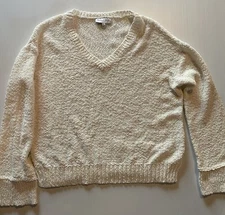 Michael Stars Womens 100% Cotton V-Neck Pullover Sweater Ivory Size L