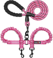 Comfortable Dual Dog Leash Tangle Free with Shock Absorbing Bungee Reflective 2