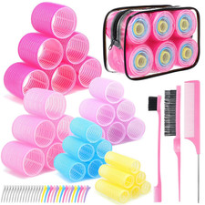 5 Sizes Self Grip Hair Rollers Set, 64 Pcs Rollers Hair Curlers with Clips Comb