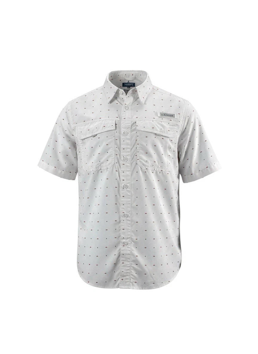 Habit S/P Fishing Shirt Mens Small TS10411 UPF 40 Ventilated Fish Print White