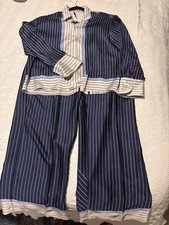 MANGO Satin Trousers With Stripes Blue (Pants / Top Set)