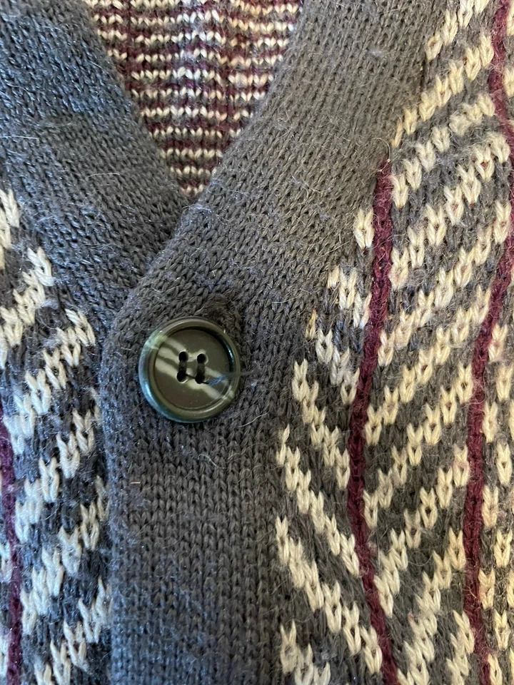 Express Cardigan Sweater Men L Vintage Hong Kong  Button Up Striped Acrylic/Wool - Image 2 of 4