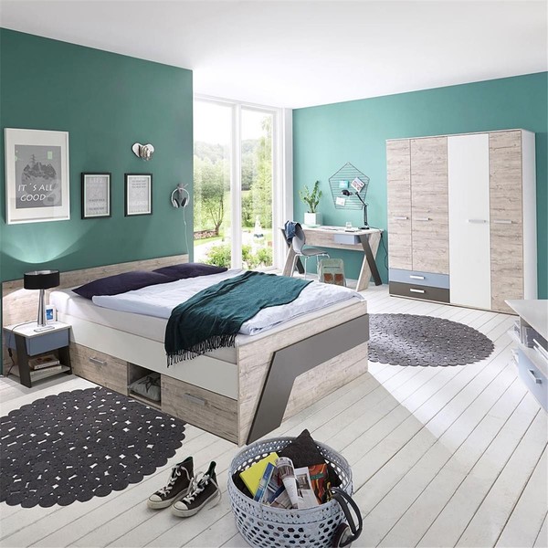 Jugendzimmer Bett 140X200 Nachttisch Kleiderschrank Schreibtisch Kinderzimmer-image